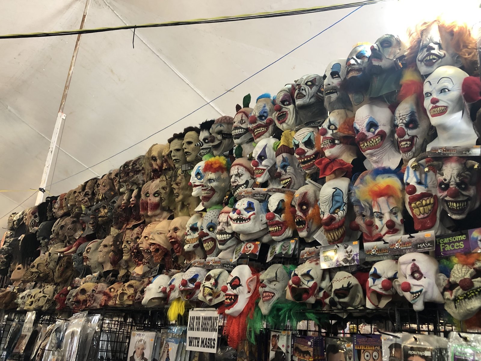 Wall of latex horror masks